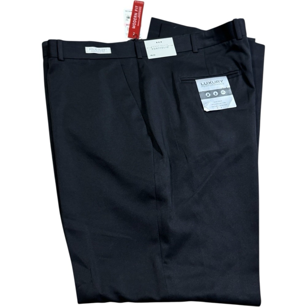 NWT Perry Ellis Men's‎ Portfolio Dress Pants Size 40 X 32 Black Classic Flat